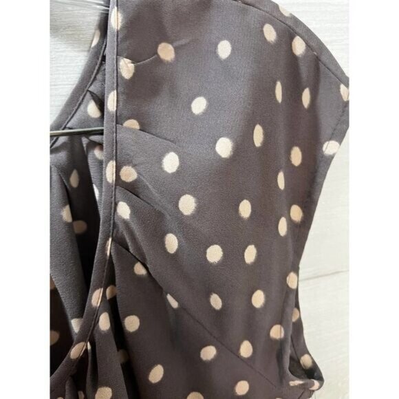 Brown Polka Dot Cap Sleeve A-Line Dress With‎ Back Keyhole & Button Front Detail - Picture 5 of 9